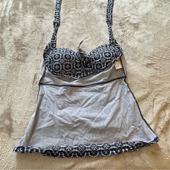 Merona navy blue and white pattern tie tankini top Size L - Picture 4 of 8